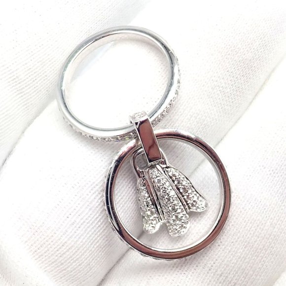 Authentic! Piaget 18k White Gold Diamond Double Band Flower Ring - Picture 8 of 12